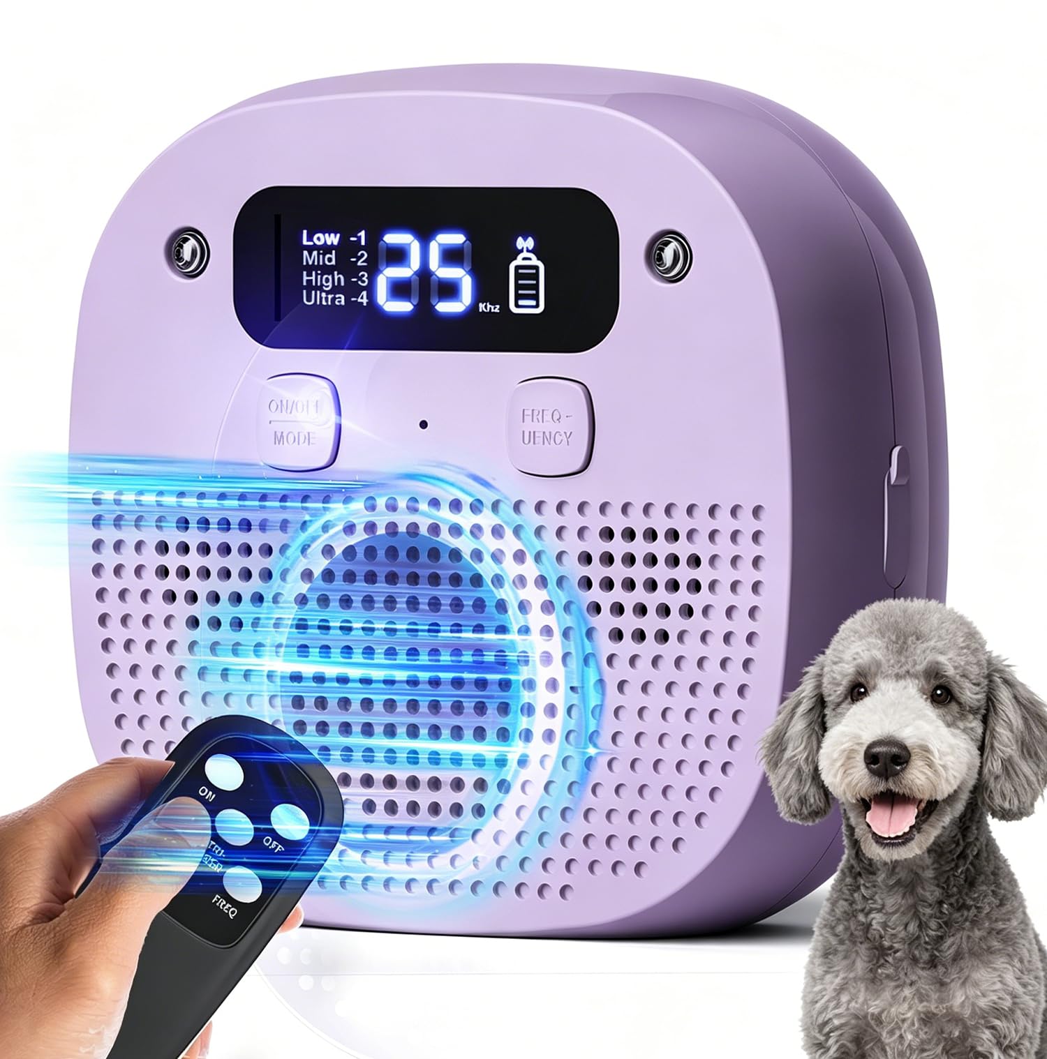Appareil anti-aboiement ultrason pour chien - Boîtier de contrôle mauve avec capteur
