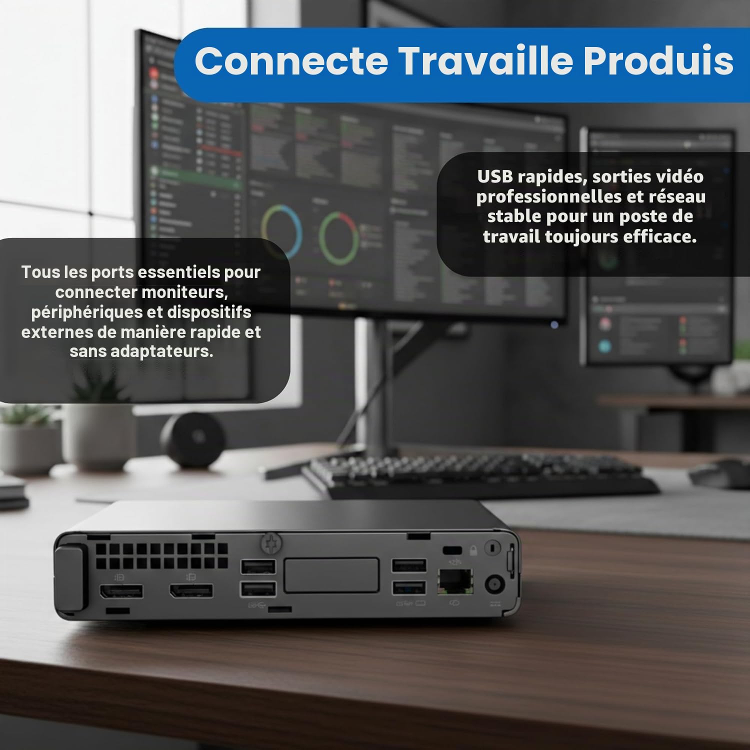 HP Elitedesk Mini PC DM Intel Core i5 6th, 8 Go de RAM, 128 Go SSD, Wifi USB, Win 11 Pro + Libre Office (reconditionné)