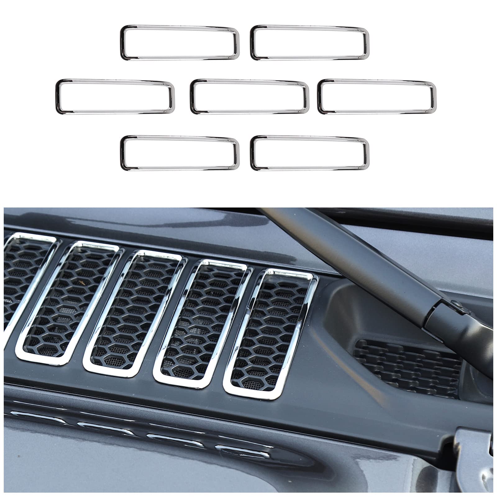 CheroCar for Jeep JL Hood Vents Cover Trim Hood Air Outlets Decorative Cover Exterior Accessories for Jeep Wrangler JL & Jeep Gladiator JT 2018-2022 (Chrome)