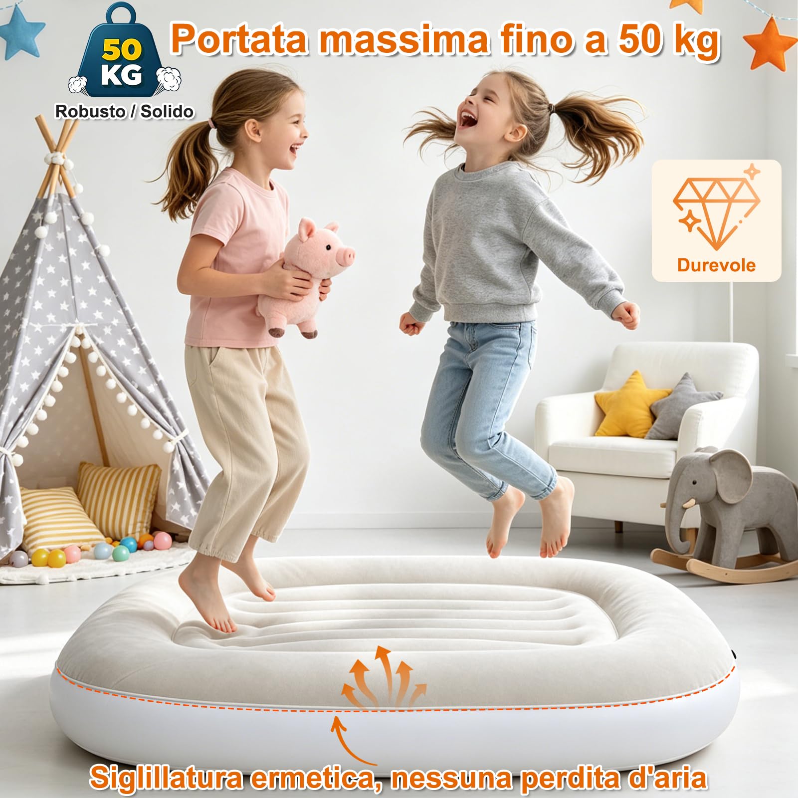 Lettino gonfiabile per bambini, materasso ad aria portatile per bambini con pompa a mano