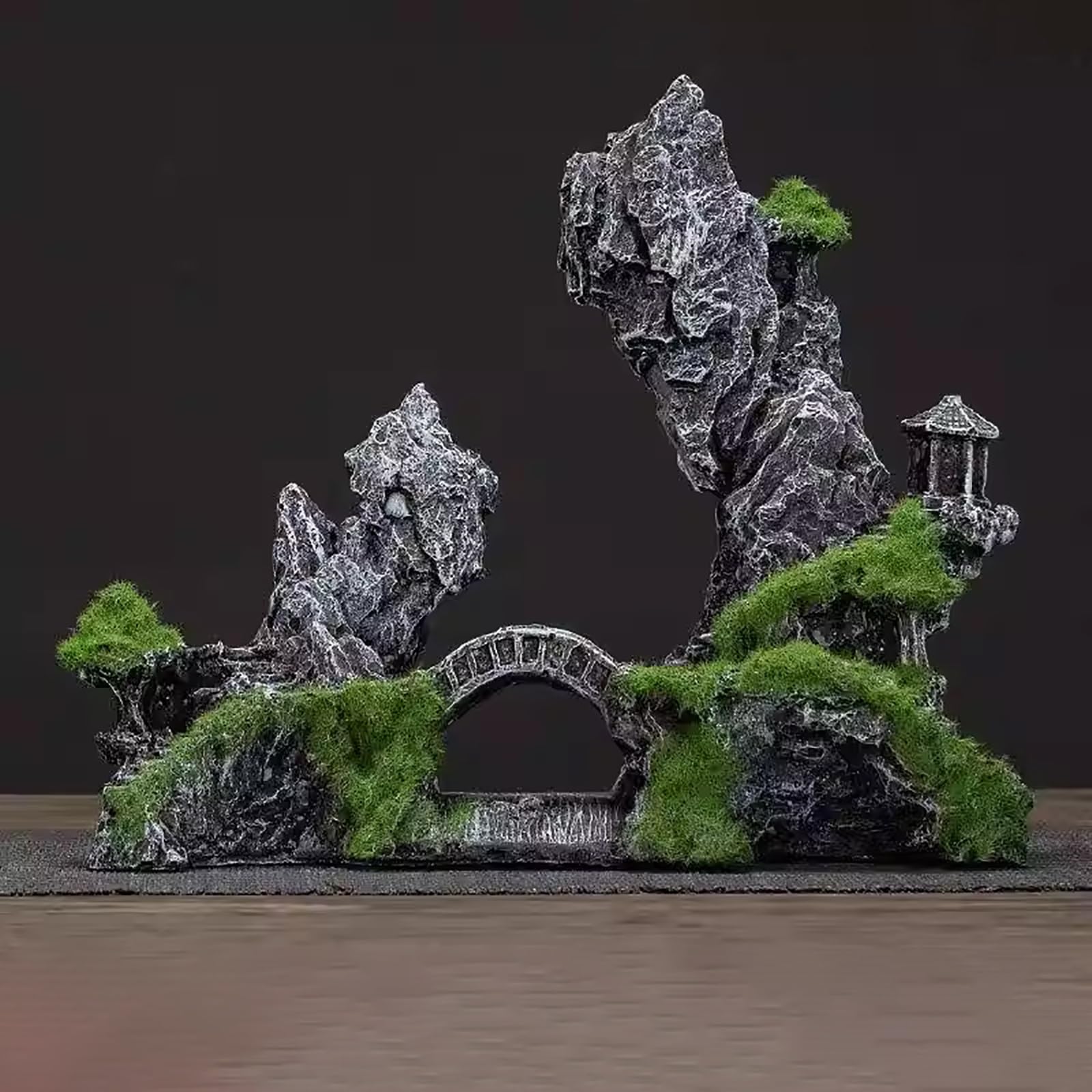 Akwarium górskie dekoracja, kamienny ornament z widokiem na góry akwarium, dekoracja akwarium dla ślimaków, żółwi i beta (22 cm)