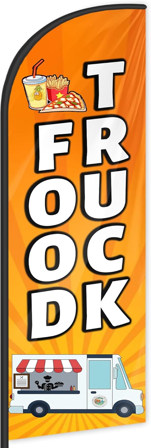 Food Truck Feather Flag for Business Advertising 6 FT Swooper Flag for Storefronts Retailers Shops Events and Fairs (Flagpole Not Included)