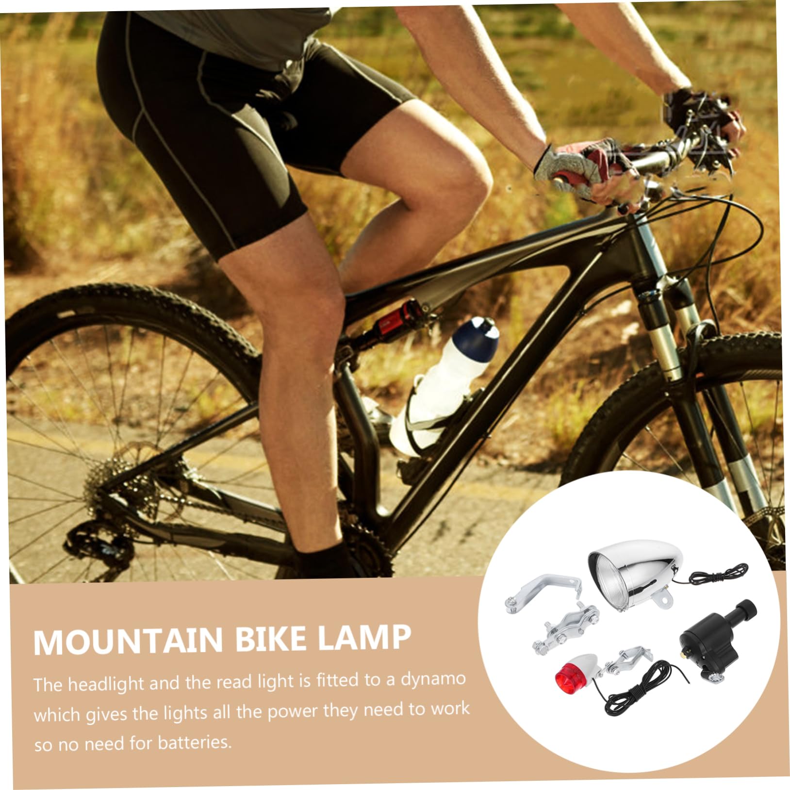 ibasenice Kit Éclairage sans Piles avec Lampe Puissante et Feu Arrière Sécurisé Accessoires avec Moteur à Friction et Support Compatible VTT Vélos