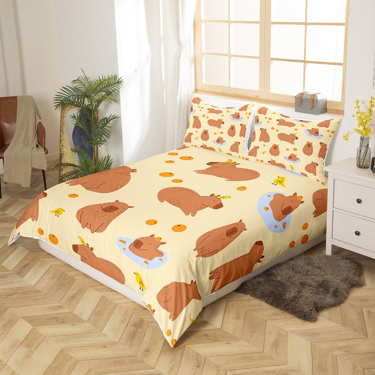 Homewish Capybaras - Funda nórdica de 135 x 200 cm, diseño de capibaras, color marrón
