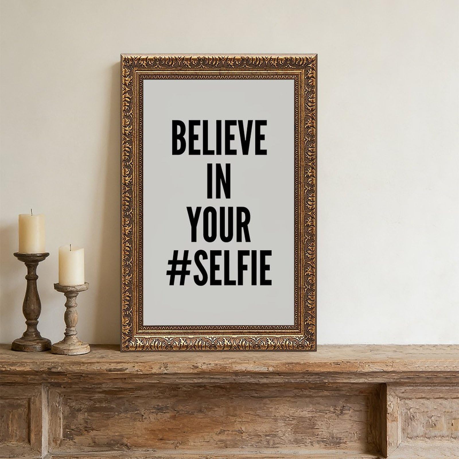 Mnyuein Poster con scritta "Believe In Yourself" in bianco e nero
