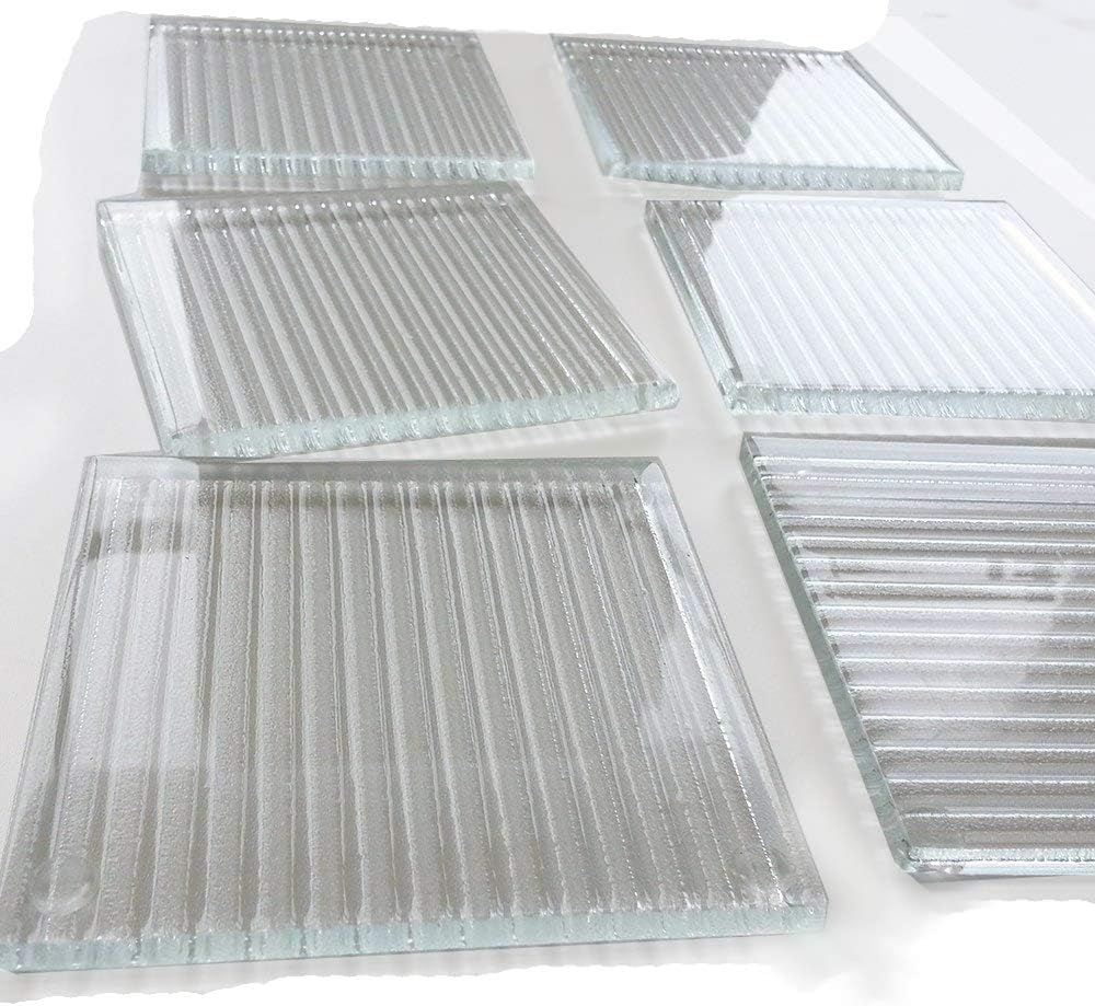 Clear Glass Linear Texture Coasters in 6mm fused glass set of 6
