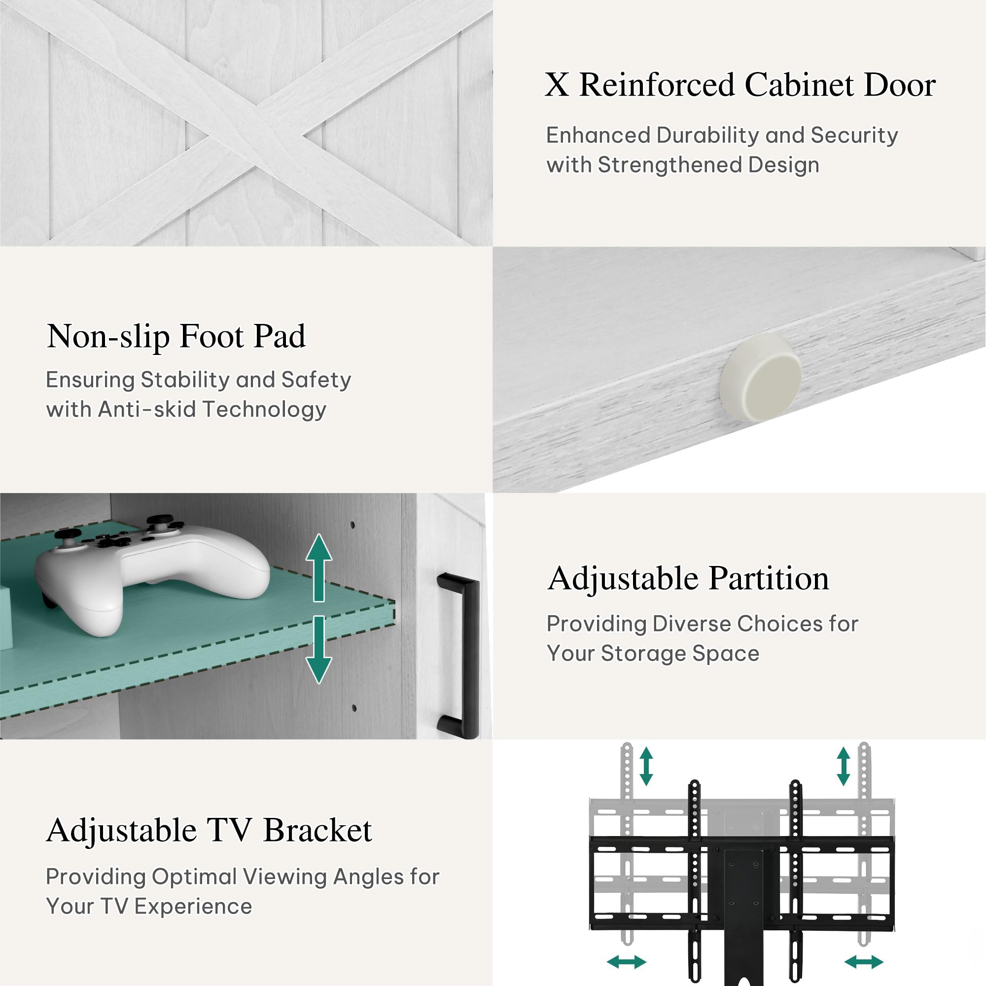 YITAHOME TV Stand with Mount for Living Room, Farmhouse TV Stand for 70 inch TV Entertainment Center, Media Console with Height Adjustable Mount, Grey White & Espresso