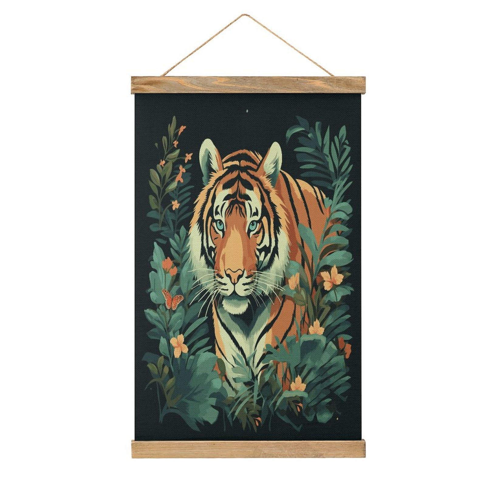 JTREHY Butterfly And Tiger Linen Hanging Painting Vintage Poster Wall Art Prints Personality Style Wall Hanging Poster for Living Room Office Bedroom Decor Frame 13.2 X 20.47 Inch
