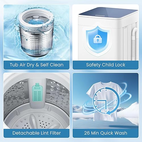 Miniatura 4 de Auertech Lavadora portátil, lavadora totalmente automática de 1.5 pies cúbicos con 7 programas, 4 niveles de agua, lavadora portátil para