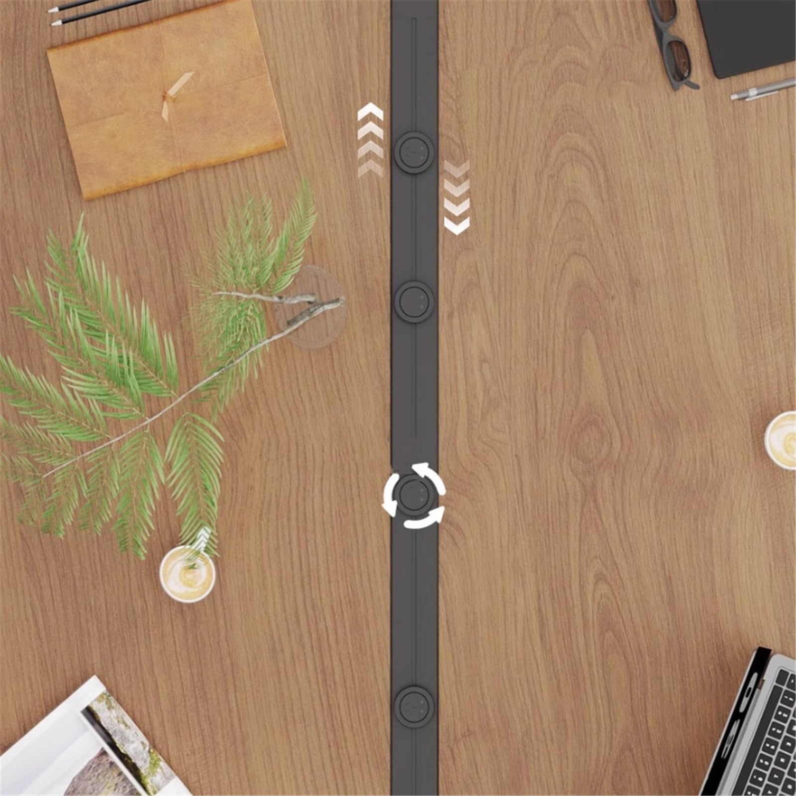 Owalny stół konferencyjny z litego drewna, nowoczesne biurko do pracy w domu jesionowego szyną przesuwną i gniazdami ładowania Biurko do biura domowego(XL)