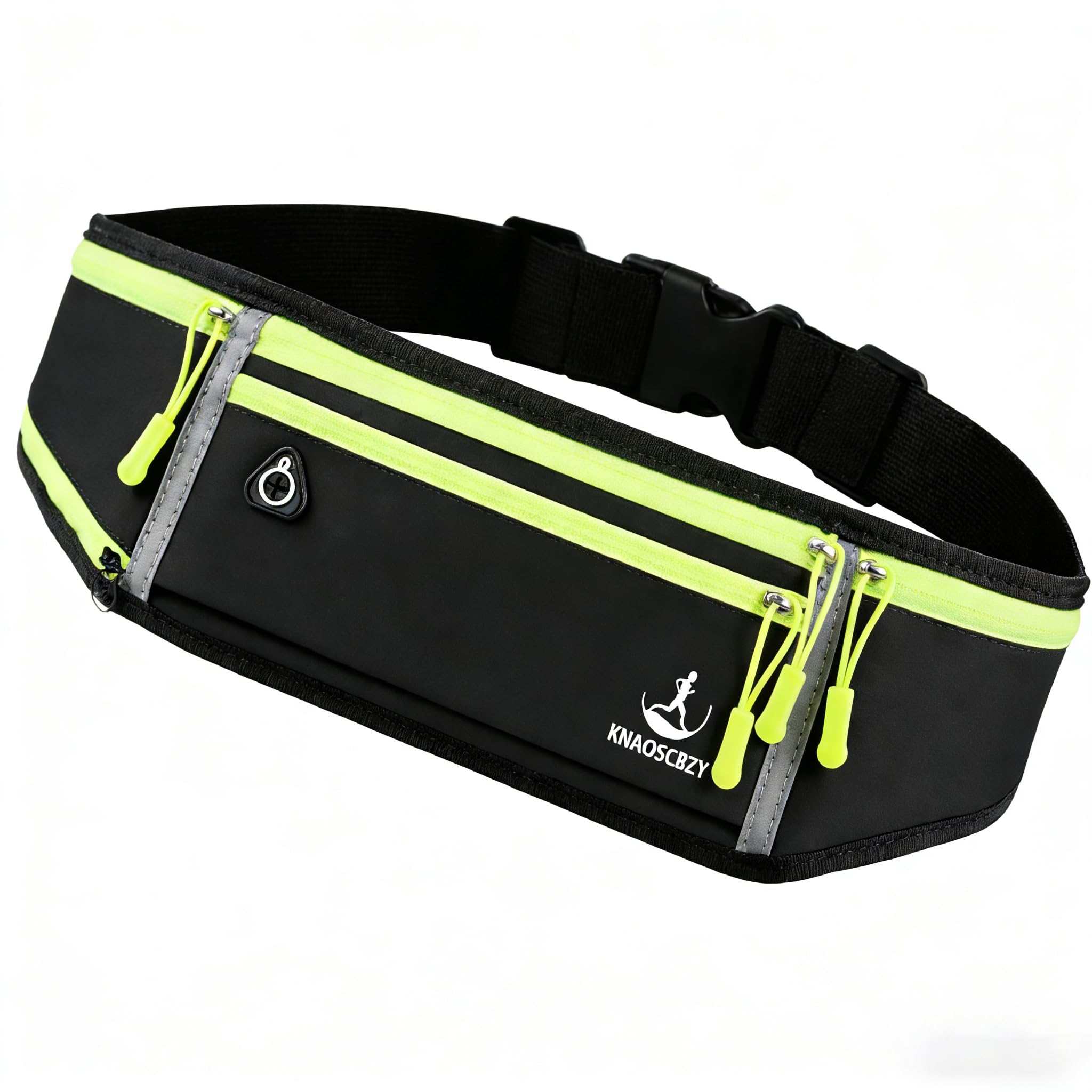 Riñonera ajustable de 4 bolsillos para correr, ligera, sin rebotes, para iPhone, gimnasio, maratón, ciclismo y entrenamiento, Negro -, Adjustable, Cinturón de fitness para correr
