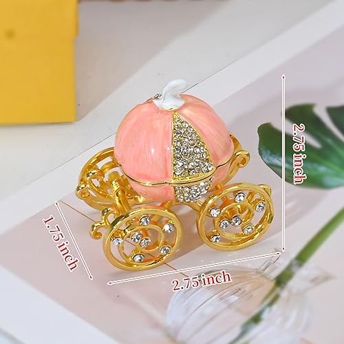 Miniatura 8 de Caja de joyería de carro de calabaza de diamante de plata, carro de calabaza de Cenicienta decorativo con bisagras caja de baratija de joyería,