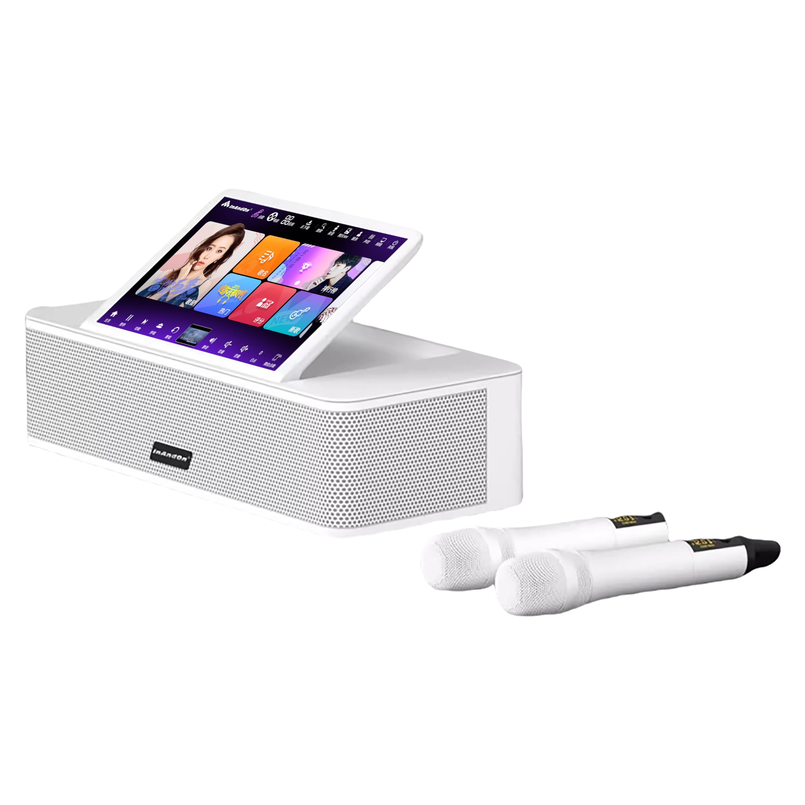 2025 New 14-inch Touchscreen Karaoke All-in-one Sound System with 2 Wireless Microphones, KTV/Movie/MP3/Recording/Bluetooth/HDMI Output, high-Speed Cloud Song downloads and YouTube 1TB