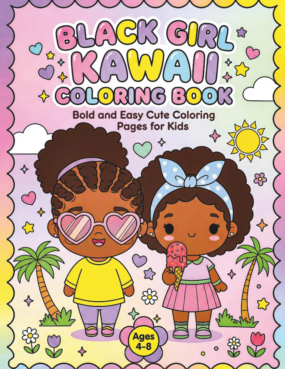 Black Girl Kawaii Coloring Book for Kids: Bold and Easy Cute Coloring Pages with Cozy Girl Moments and Fun Everyday Scenes for Ages 4–8