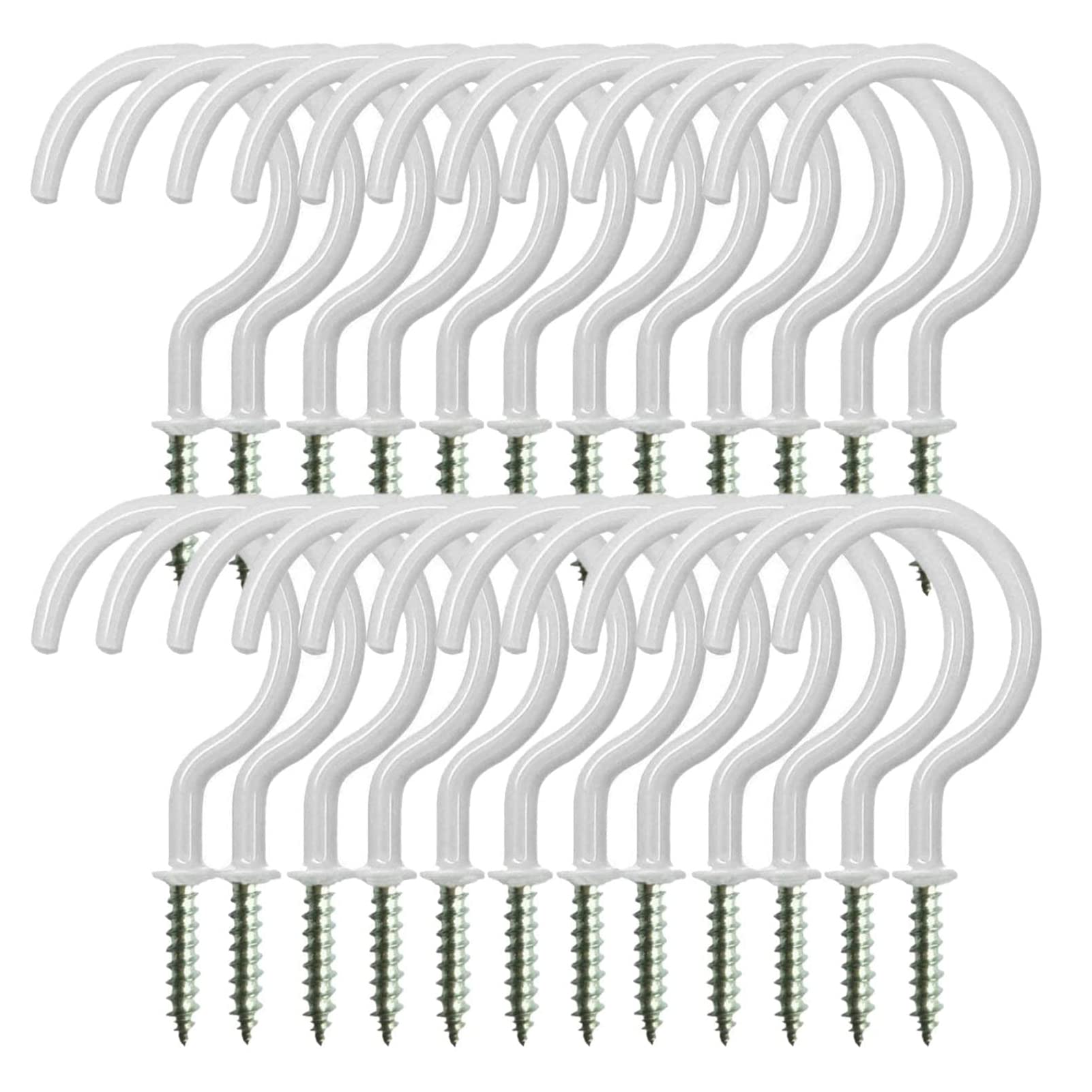 Ceiling Hooks Heavy Duty, Vinyl Coated Ceiling Hooks Question Mark Shape Hook Heavy Duty Screw Cup Hook for Hanging Plants, Lights, Cups, Pots,Clothes, Wind Chimes, Utensils (White, 2.8 Inch 24 Pack)