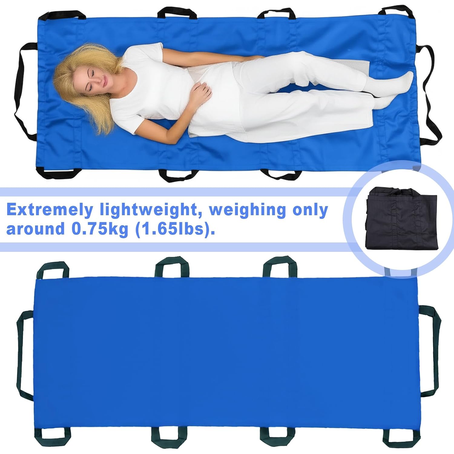 Portable Transport Stretcher with 10 Handles – Lightweight Dog Stretcher & Gurney, Patient Animal Mover for Emergency Casualty Evacuation, 300lbs Capacity (Blue) Large