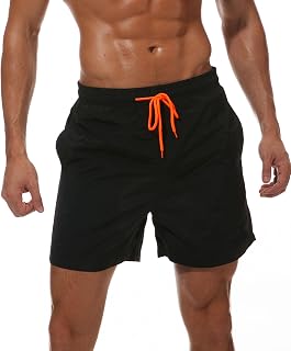 Men's Swim Shorts with Contrast String and Pockets | Mens Beach Shorts Quick Dry Swimming Suit for Beach and Pool
