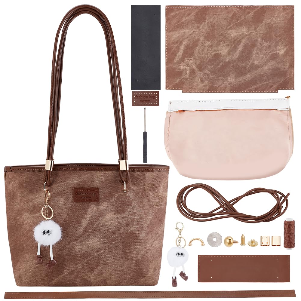 WEBEEDY DIY Tote Bag Making Kit DIY Handmade PU Leather Shoulder Bags Making Kit for Women Adult,Hand Stitched Leather Sewing Kit with Sewing Craft Tool and Instruction Craft Bag Making Supplies