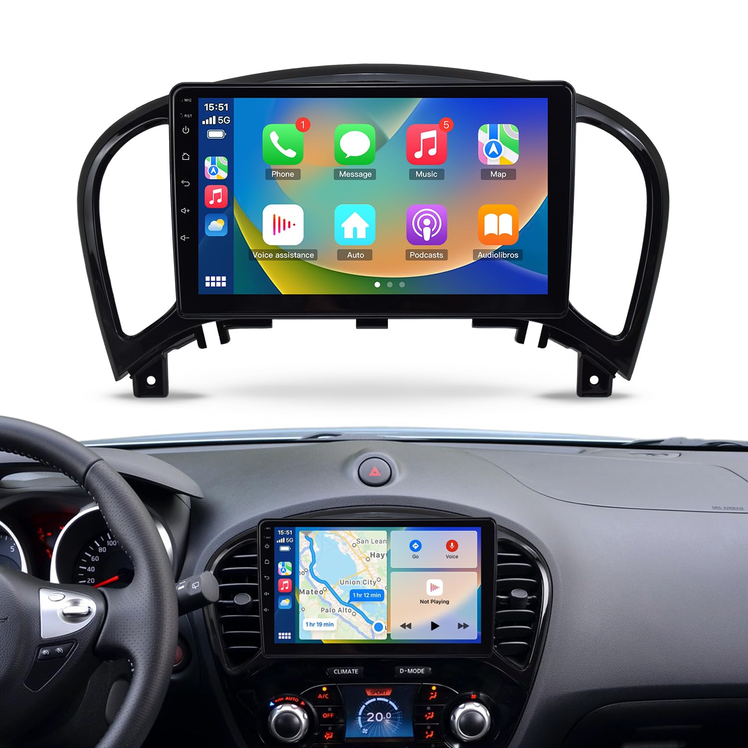 VIBEX | Autoradio Android per Nissan Juke 2011-2016 / Infiniti ESQ, con CarPlay e Android Auto Wireless, schermo touch da 9 pollici, GPS, Mirror Link, Bluetooth, WiFi, DSP, radio FM/RDS