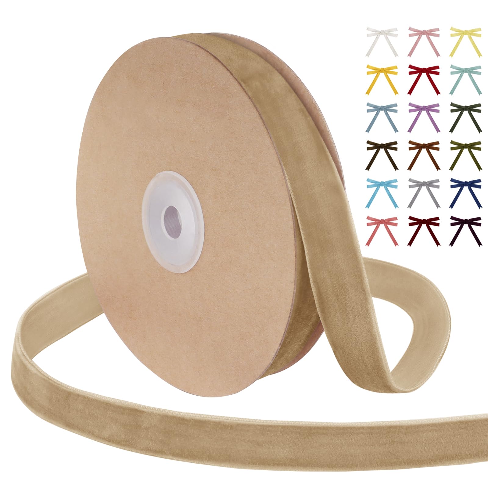 Uiopa Khaki Velvet Ribbon, 15mm x 9m Single Face Wrapping Ribbon, Vintage Velvet Ribbons for Gift Wrapping, Wreaths, Wedding, Party, Home Decor, DIY Crafts