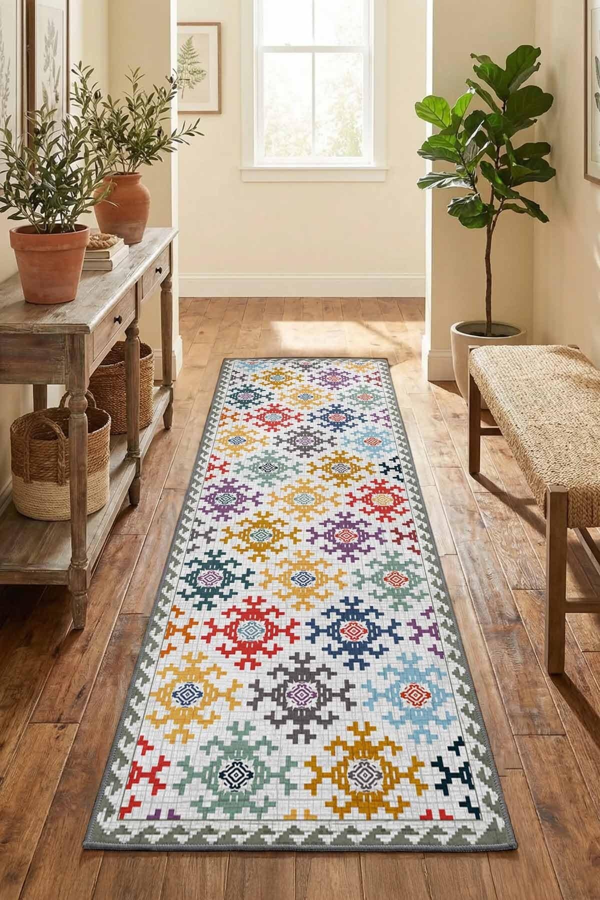 Monnhein Açık Gri Yolluk Asude - Yıkanabilir, Kaymaz Taban, Dijital Baskılı, Leke Tutmaz, İnce Hav, Modern Koridor, Mutfak, Antre ve Salon için Dekoratif Yolluk