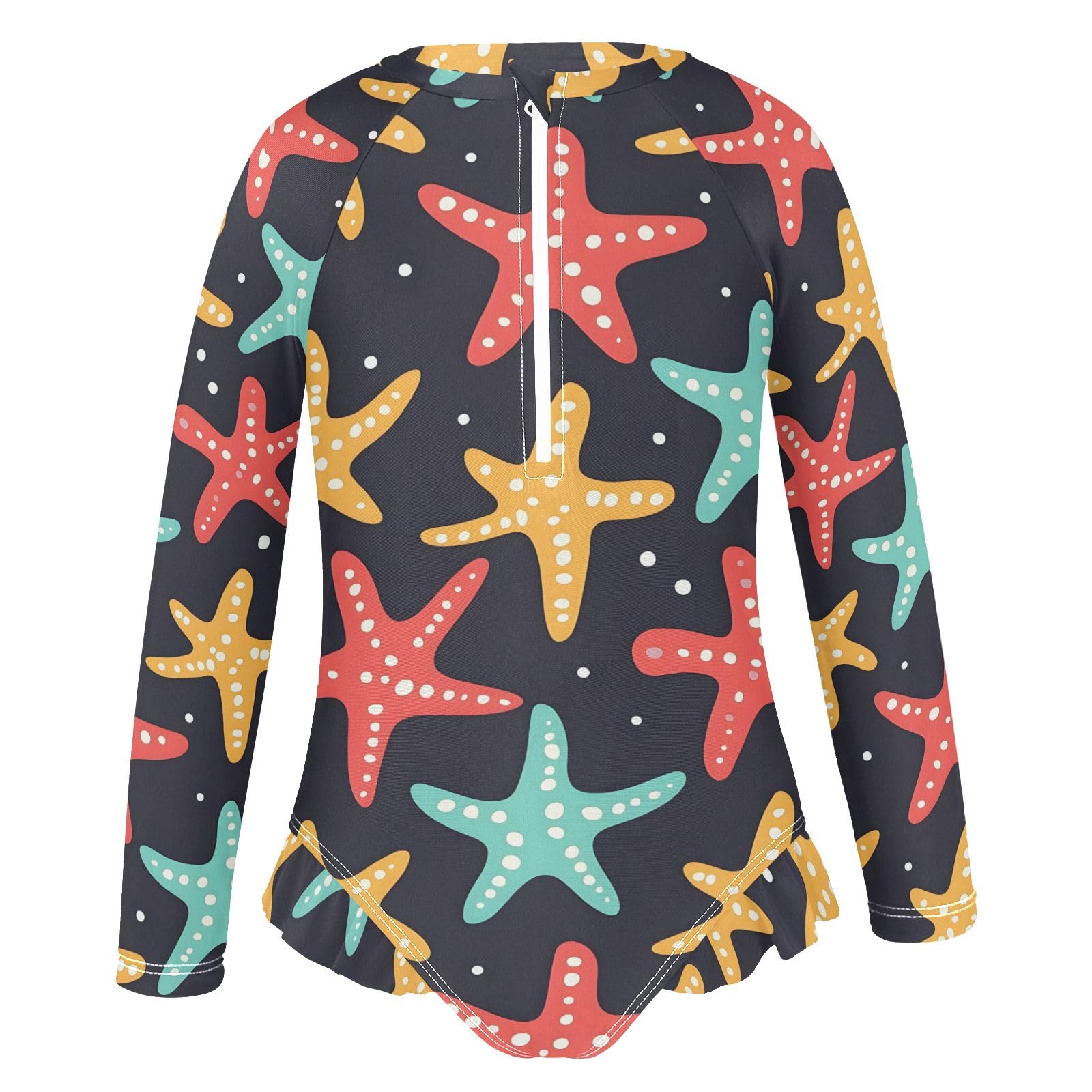 ALAZA Swimsuit for Girls Long Sleeve Rashguard Bathing Suit Starfish Black Quick Dry 4T