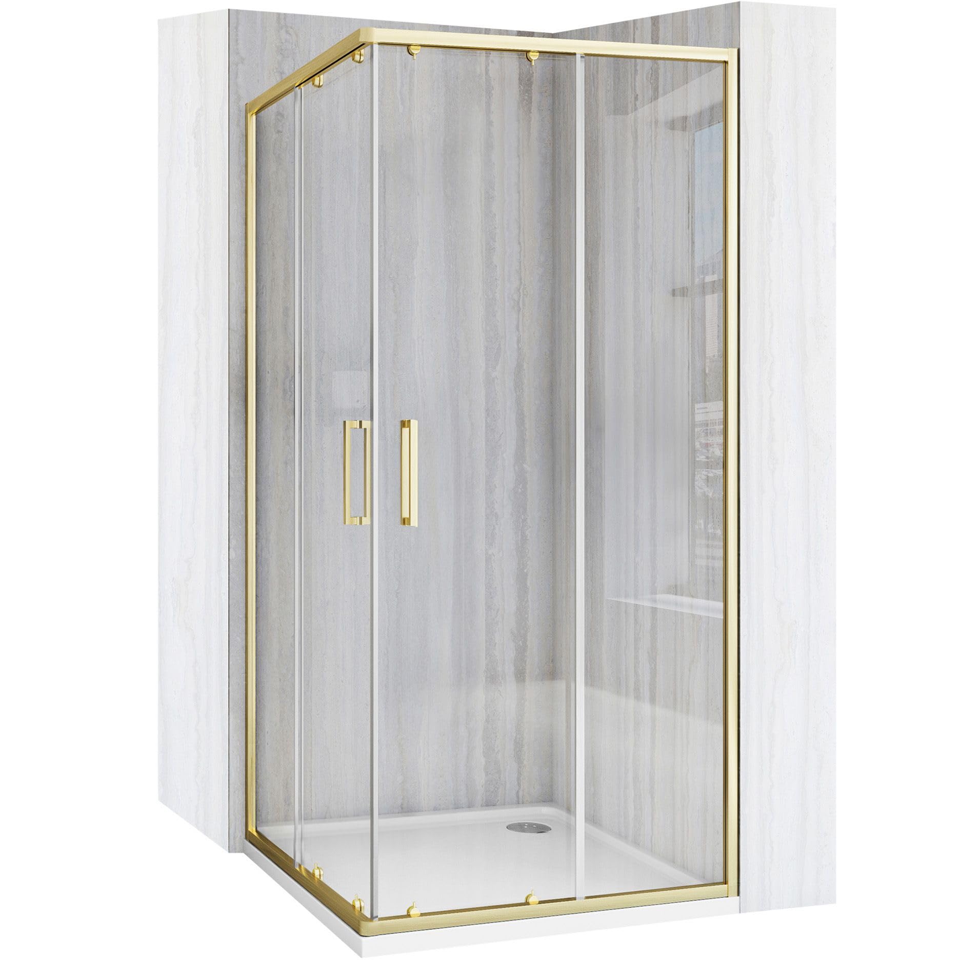 Rea - Box Doccia City 80X80 Gold Brush Cabina Doccia Con Piatto Doccia Savoy Vetro Di Sicurezza Temperato Transparent 4mm, 5mm (D'Oro)