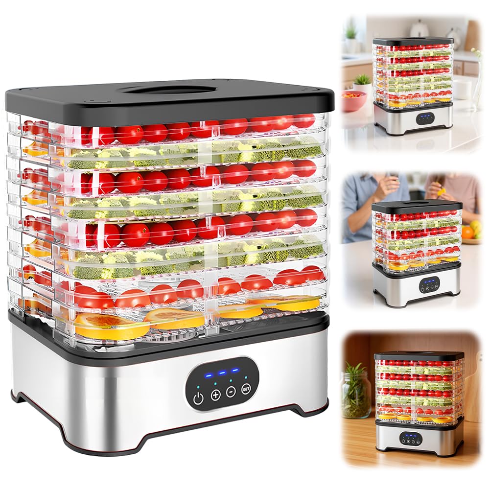 Trockenfrüchte-Maschine mit 8 Ebenen, Temperaturkontrolle, intelligenter Lebensmitteltrockner für Zuhause, Küche