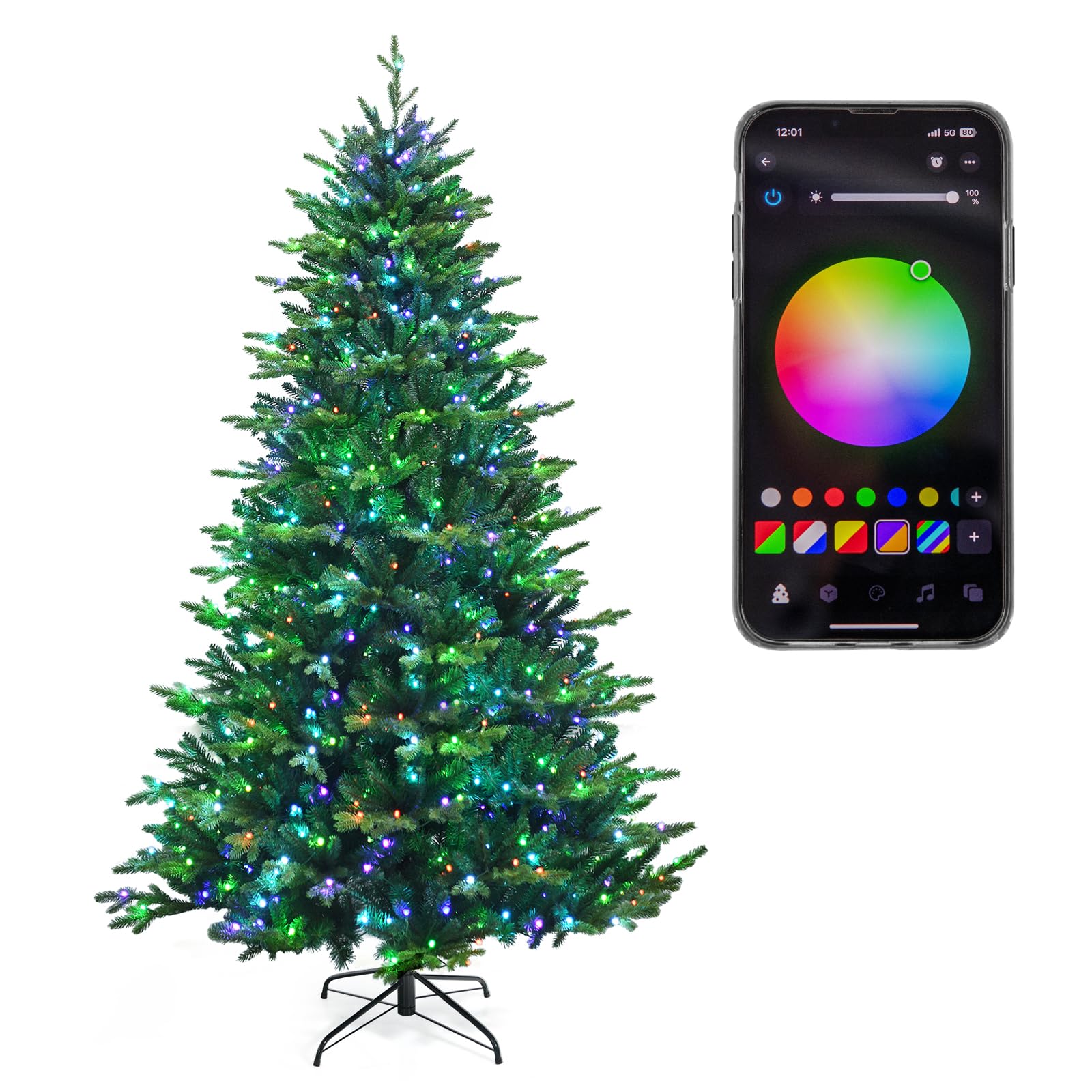 GOFLAME 8ft Pre-lit Artificial Christmas Tree w/ 2956 Mixed Branch Tips & 670 Color Changing LED Lights, Supports APP Control, Hinged Decoration Tree for Holiday Festival Use