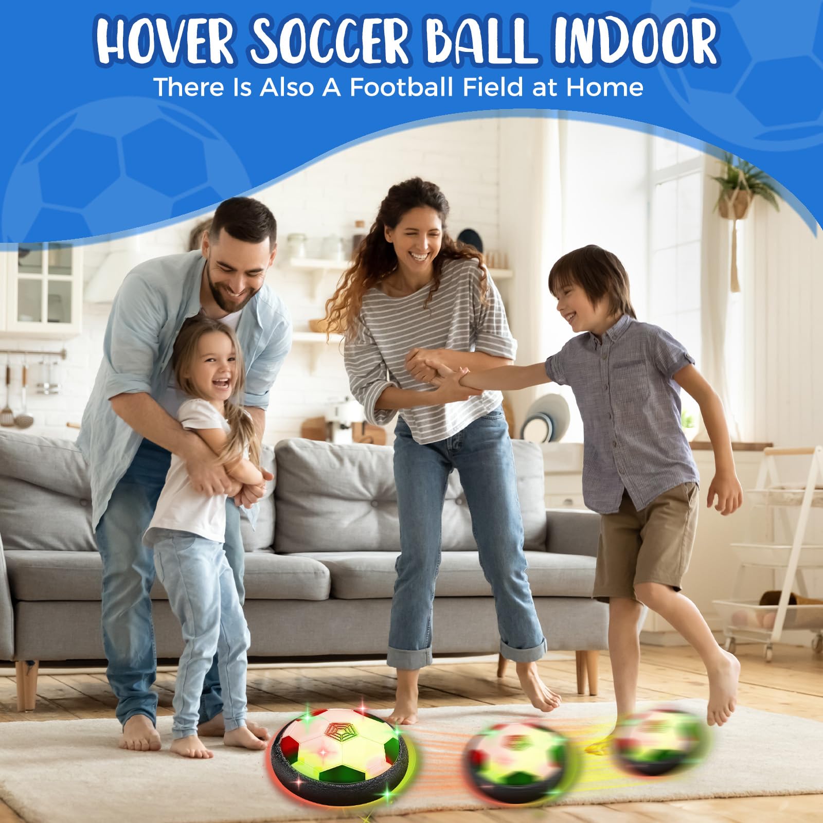WTHODAM Lndoor Hovering Soccer Toy with LED Lights, Ideal Toy and Gift for Boys and Girls Aged 4, 5, 6, 7, 8, 9, 10, 11, and 12.