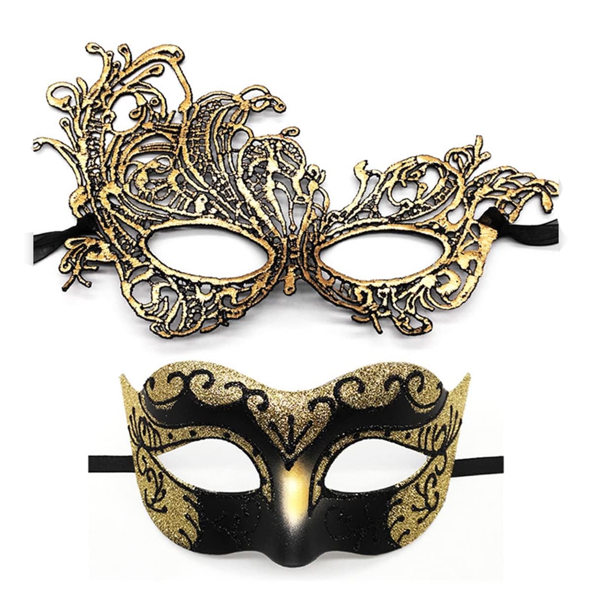 YUYWWAN Mascara Veneciana Pareja, 2 Piezas Antifaz Disfraz Brillante Máscaras Venecianas, Mascaras Carnaval Máscaras Veneciana para Hombre Mujer Disfraces Fiesta Accesorios