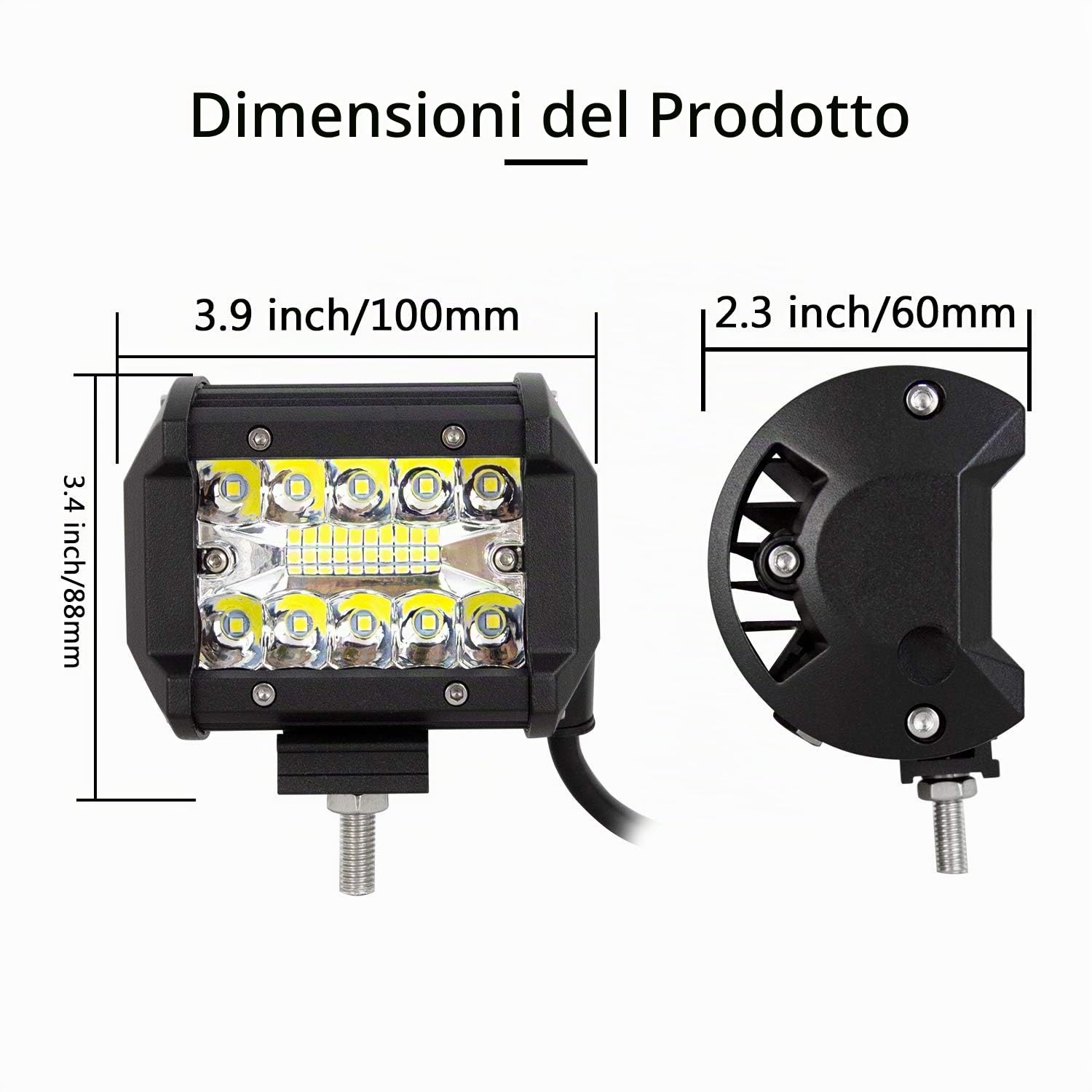 SKYWORLD 2 Pcs Faro da Lavoro LED, 4 Pollici 10 cm 60W Spot Flood Luci di Lavoro Fuoristrada Fari Off Road per 4x4 Moto Auto ATV SUV Trattore Harvester 12V 24V, Impermeabile 6000K Bianca