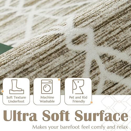 Miniatura 3 de jinchan Alfombra marroquí de 2 x 5 pies, alfombra geométrica, lavable, antideslizante, de pelo bajo, para cocina, mesita de noche, granja, baño,