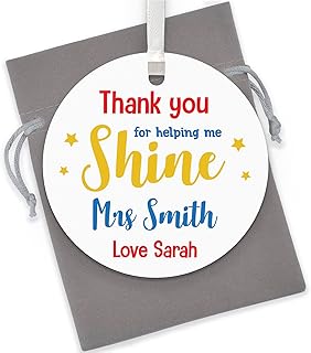 PERSONALISED Teacher Appreciation Gifts for Teacher, Teaching Assistant - Teacher Thank You Gifts - Female Teacher Presents - Thank You For Helping Me Shine Plaque Gift for Teacher - With Grey Bag
