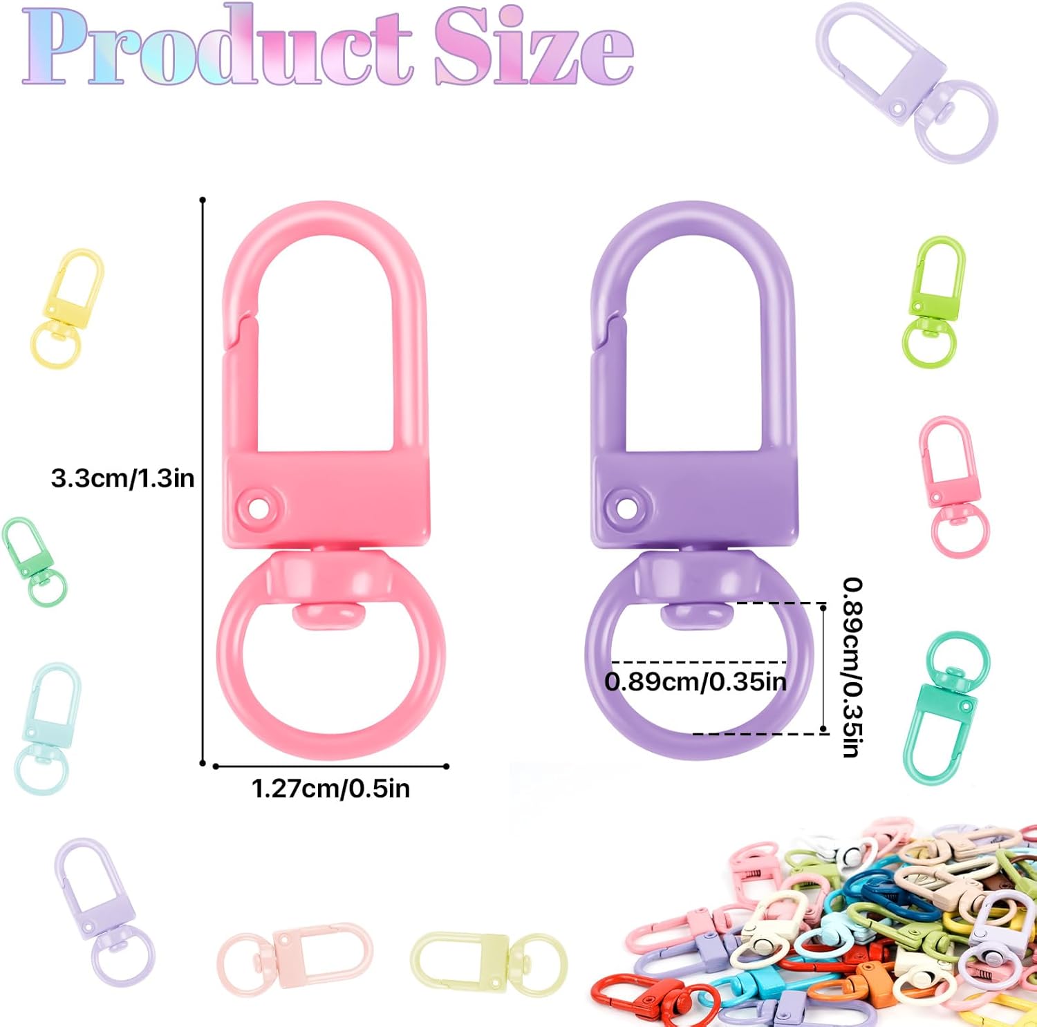 300 Pcs Colorful Lobster Claw Clasps, 360° Swivel Keychain Clasp, Metal Lanyard Keychain Clips, Swivel Snap Hooks, Small Key Chain Hooks for Key Chain Connector Jewelry Bags Crafts Lanyard - Image 2