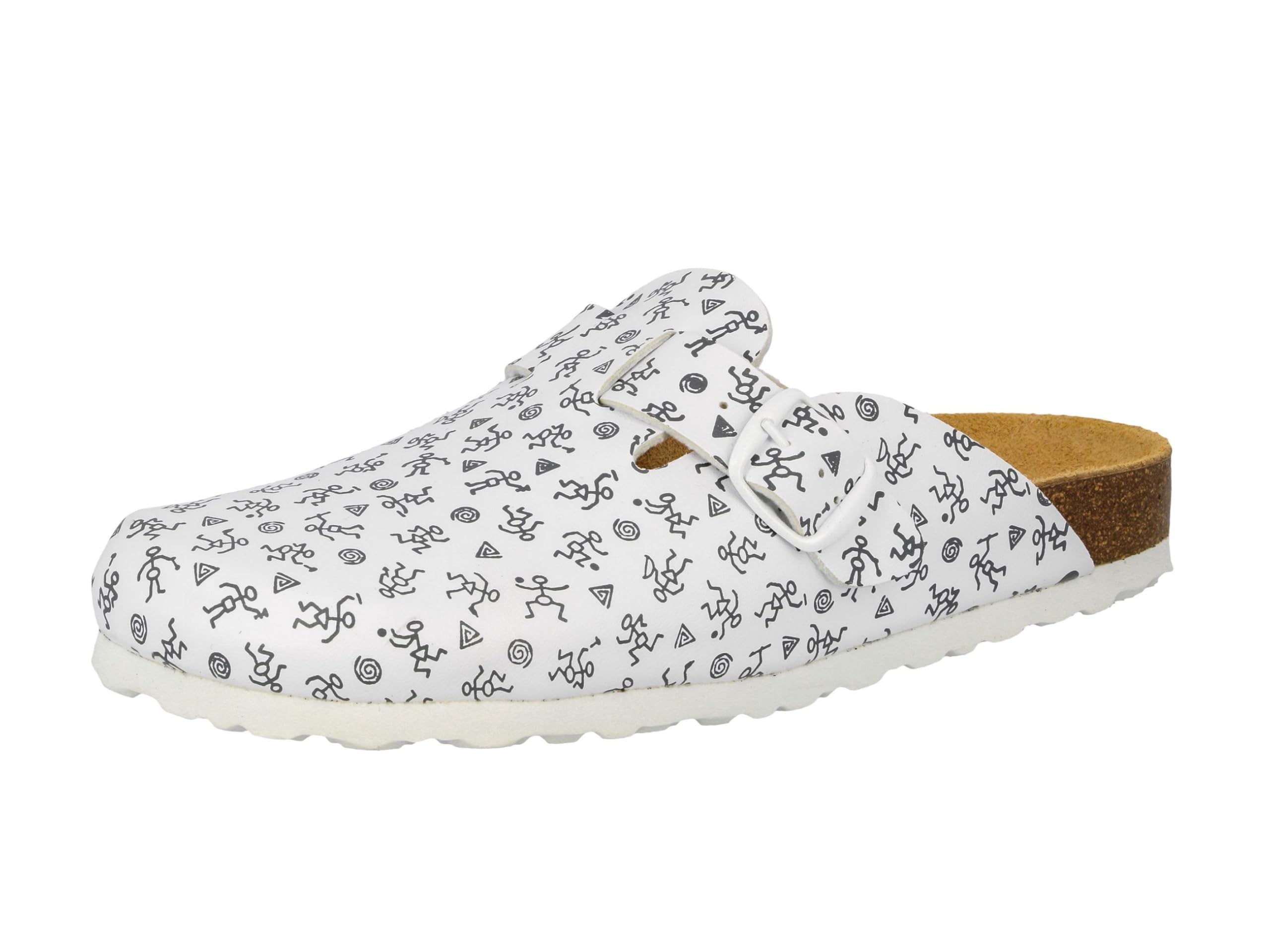 Lico Bioline Clog Print, White (Weiss/Grau Weiss/Grau), 3.5 UK