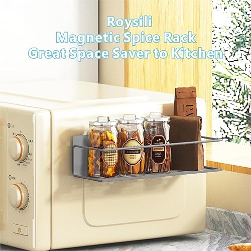 Miniatura 6 de Estante magnético para especias para nevera, estante de cocina, organizador de especias gris, paquete de 4 con soporte magnético para toallas de