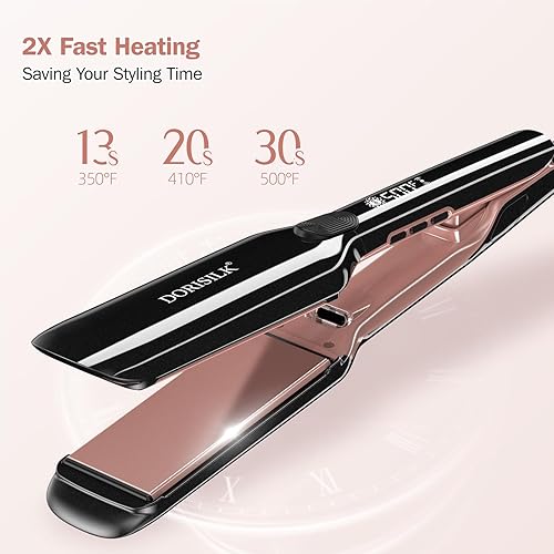 Miniatura 3 de DORISILK Alisador profesional de alta temperatura de 500 grados, plancha plana ancha de cerámica, alisador y rizador de pelo 2 en 1, plancha plana