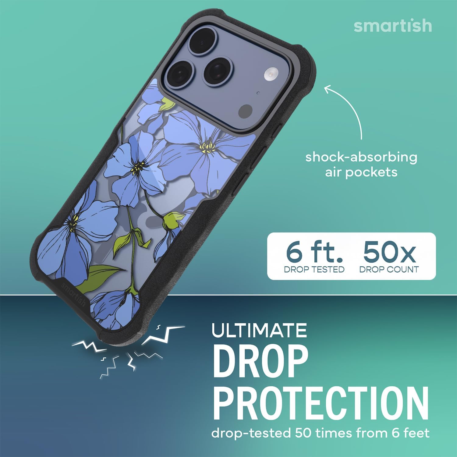 Smartish® iPhone 17 Pro MagSafe Case - Gripzilla Protective Magnetic Case for Men [Rugged + Tough] Military Grade Heavy Duty Grip Armor - Drop Tested for Apple iPhone 17 Pro - Blue Blossoms