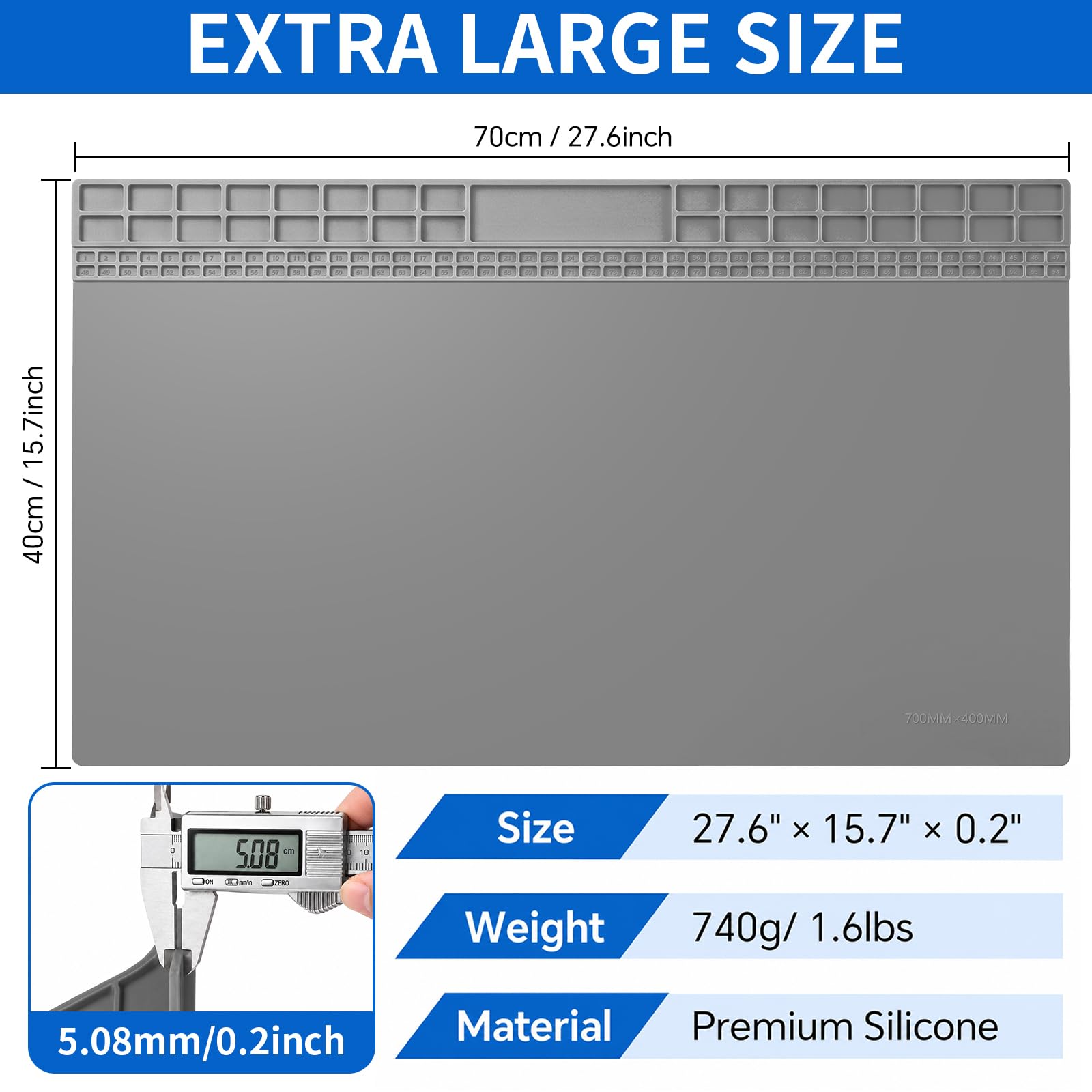 Large Soldering Mat, 27.6"x15.7", Heat Resistant 932°F Silicone — Amazon image 2