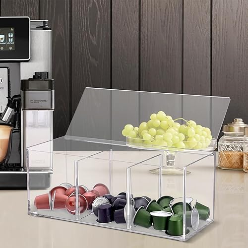 Miniatura 4 de ELLDOO Organizador de cápsulas de café de acrílico con tapa, bolsas de té de 3 compartimentos para paquetes de azúcar para el hogar, cafetería, bar,