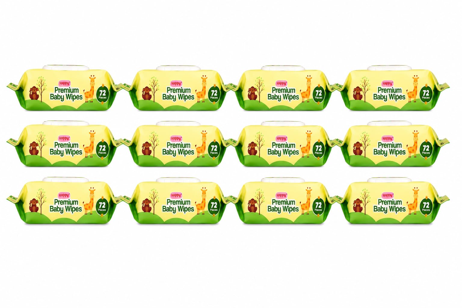 happy premium baby wipes export quality with aloe vera & vitamin e alcohol-free, dermatologically safe & ph balanced | gentle skin care for newborns & toddlers | flip-top lid for lasting moisture (864, 72 count (pack of 12))