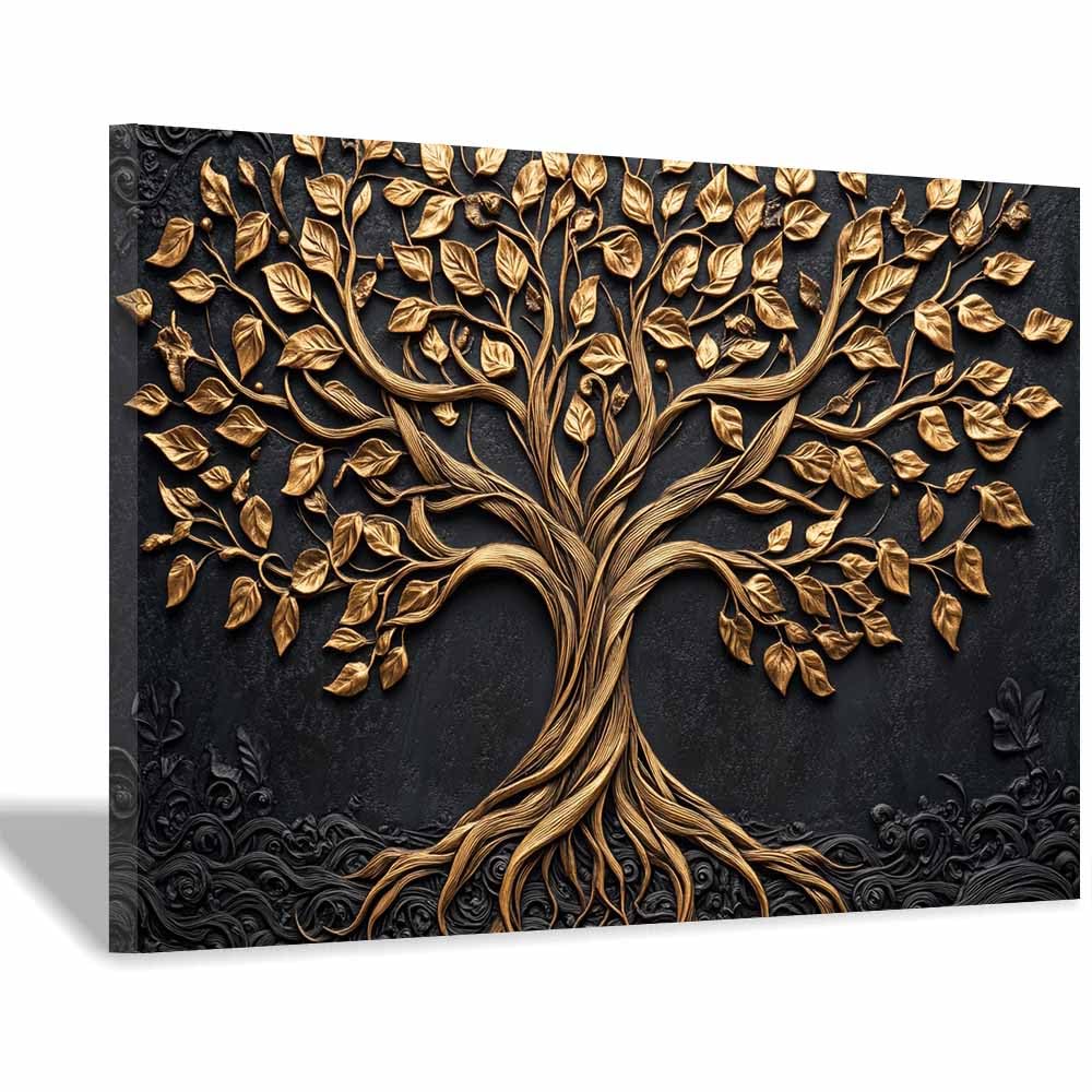 Arbre de vie decoration murale tableau doré pour une chambre moderne - 8