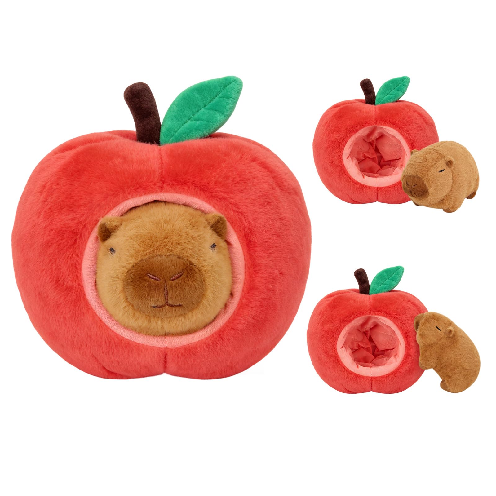Capybara knuffel z dzieckiem, 2-w-1, pluszowy kapybara, miś, poduszka, 25 cm, jabłko, pluszowe zwierzątko, kapibara, miś, Kawaii zabawka, kapybara, prezenty dla dziewczynek i chłopców