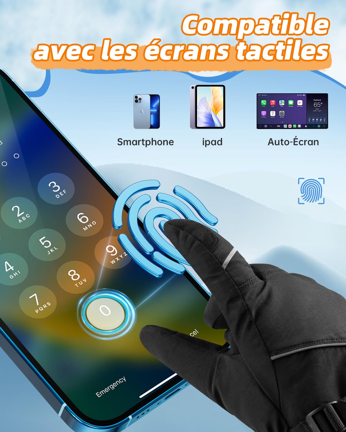 Gants Chauffants pour Homme Femme,Gants Chauffants avec 7.4V 3000mAh*2 Rechargeables Batterie, Gants Tactile Imperméable d'hiver USB Électriques pour Ski, Randonnée, Noir, L