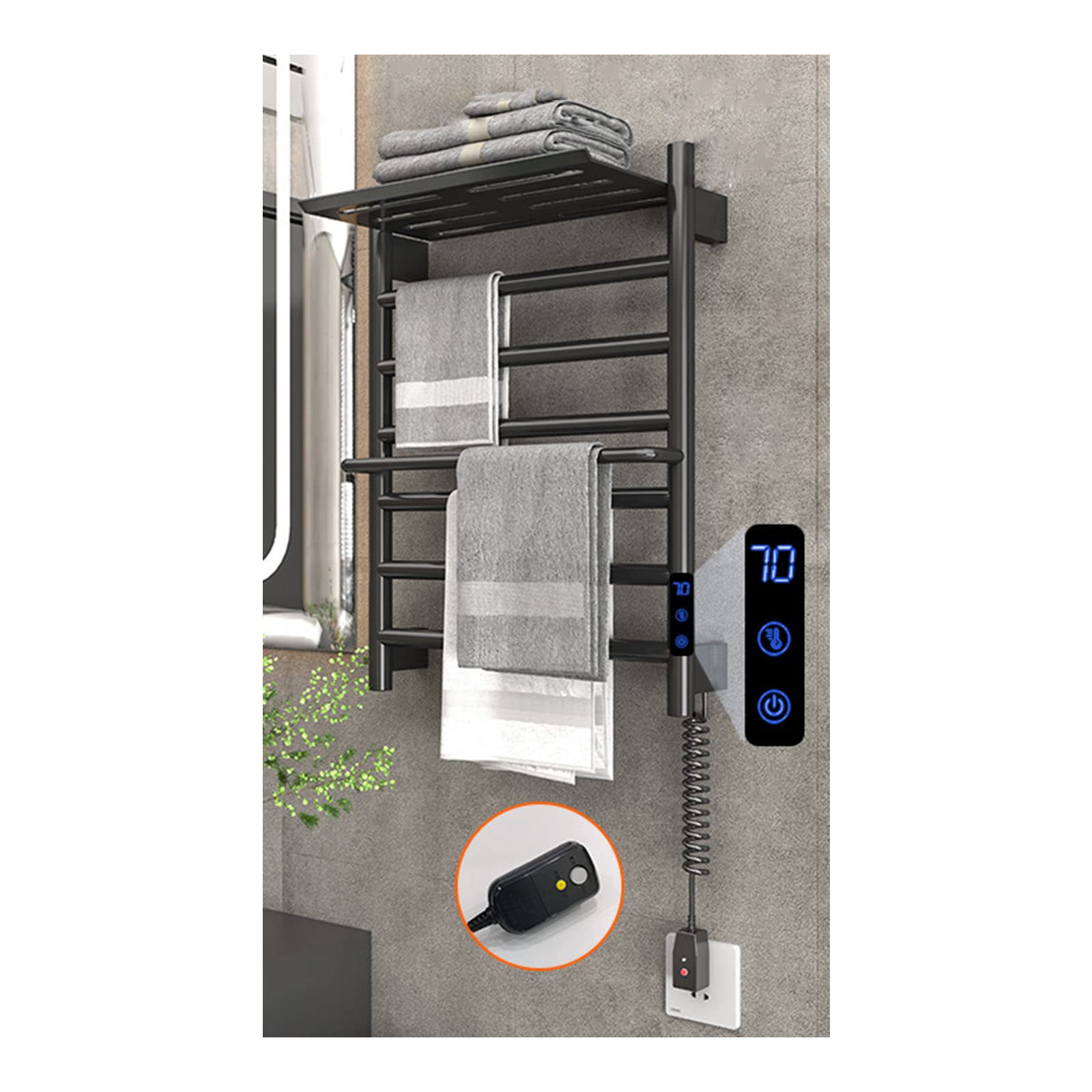Porte-serviettes chauffant électrique noir avec minuterie 456x600mm