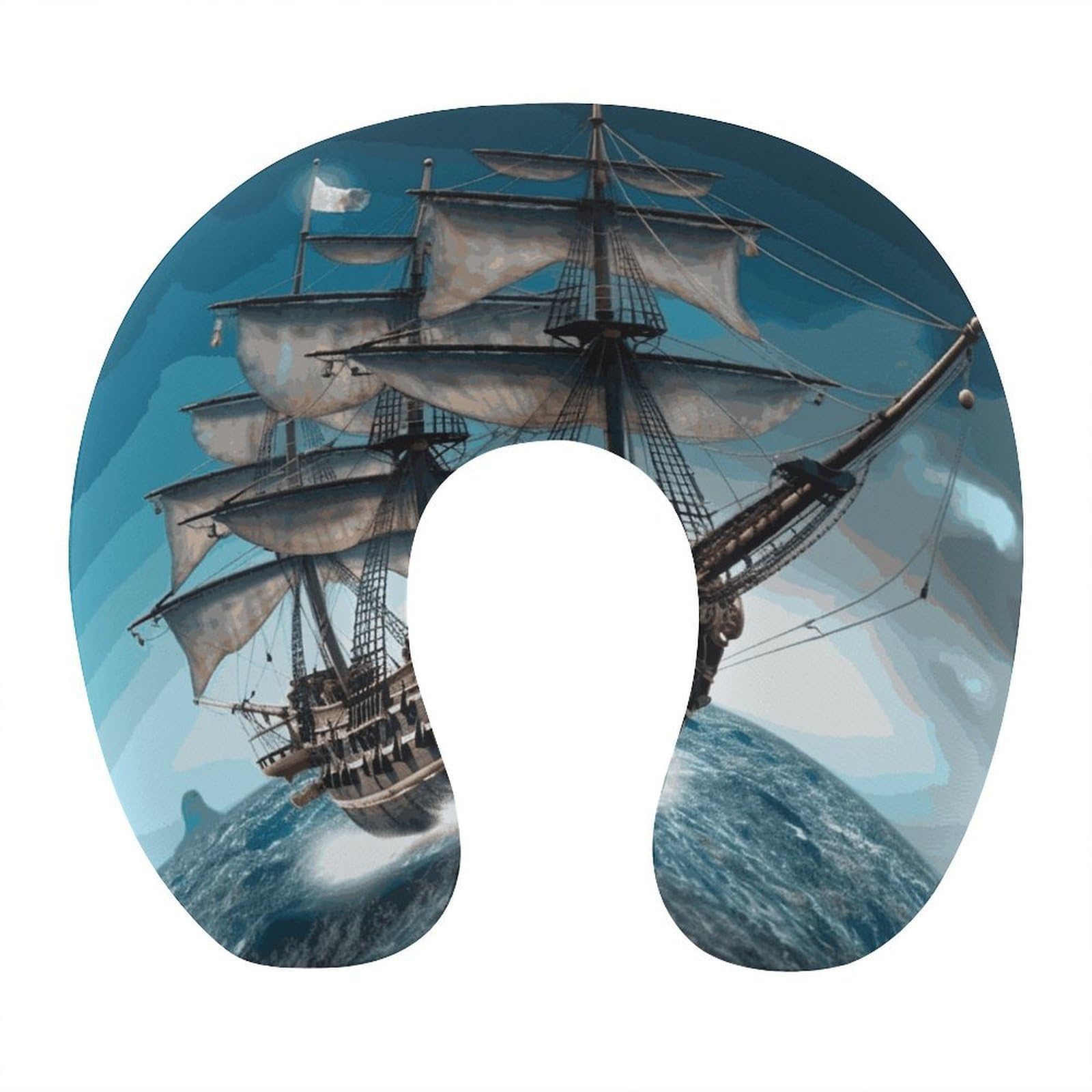 FekiLoot Pirate Ship Travel Pillow U Shaped Neck Pillow Comfortable Memory Foam Pillow Portable Soft Headrest Lightweight Neck and Head Support for Planes Trains Self-Driving Cars
