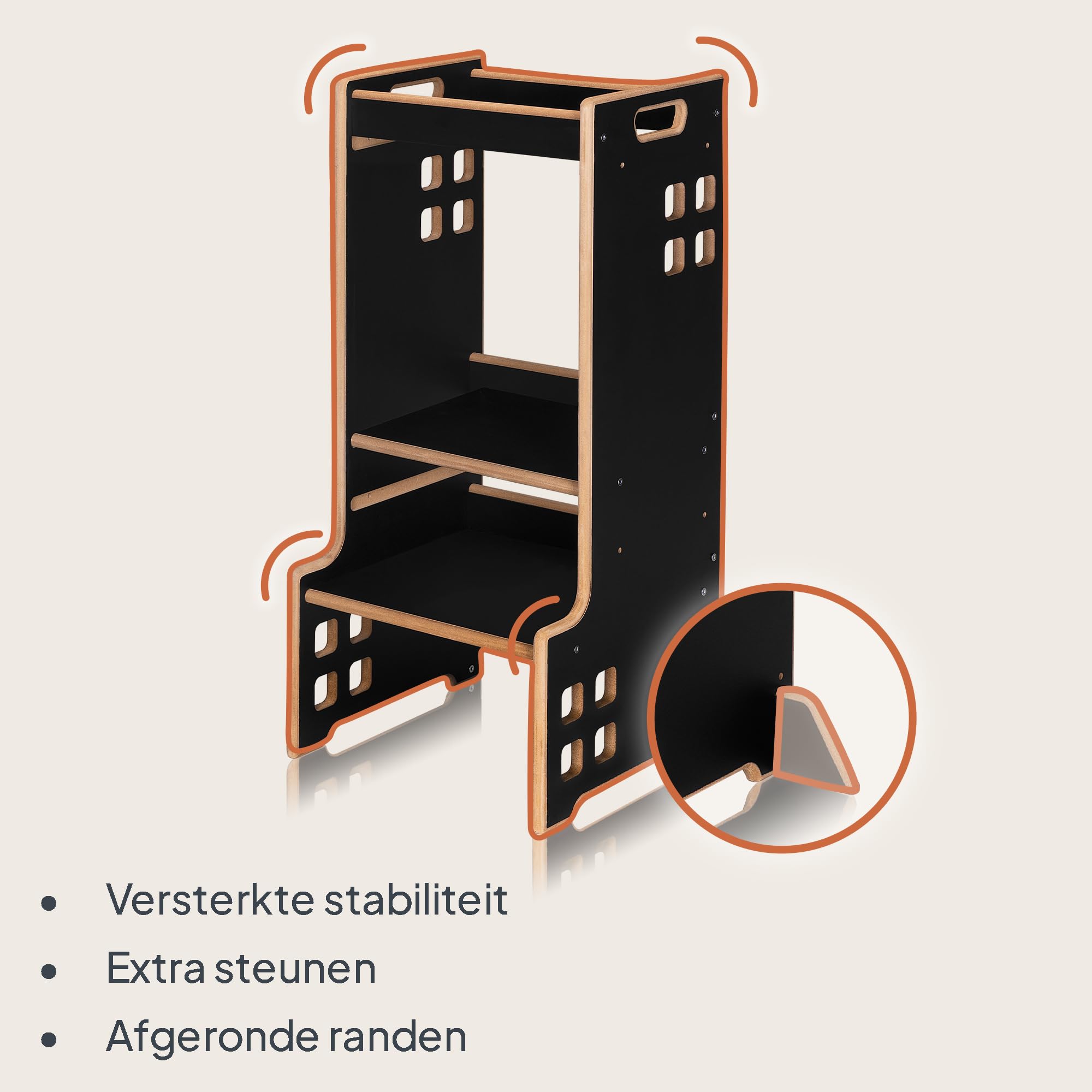 LIONELO CASS Torre Montessori per bambini 3in1, Da 1 Anno Fino a 30kg, Aiutante cucina, Libreria Scaffale e torre di apprendimento per bambini, Stabile e Sicurezza (Nero)