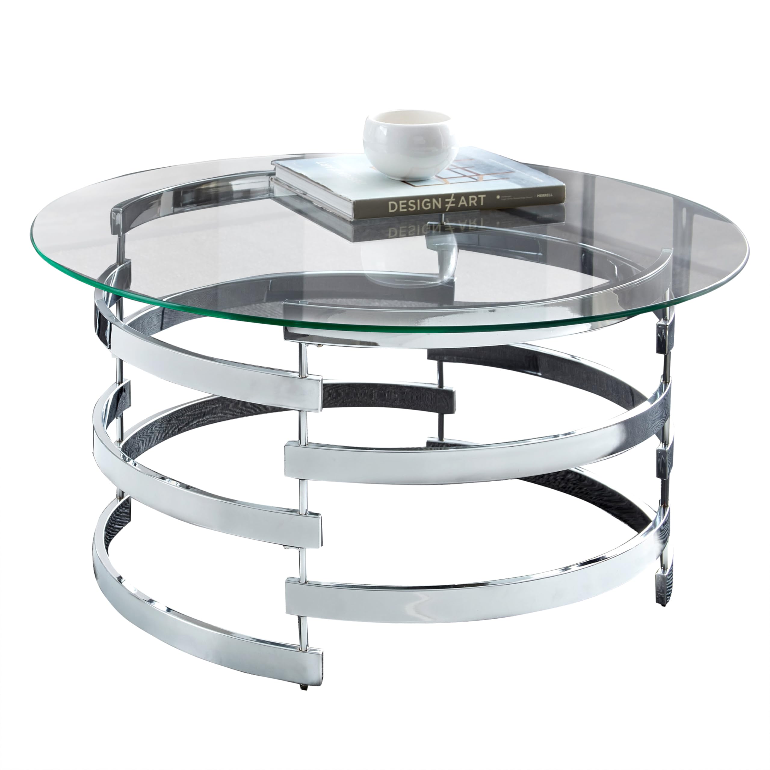 Steve Silver Company Tayside Cocktail Table, Glass Top and Chrome/Metal Base for Living Room, Office Space, 35" W x 35" D x 18" H