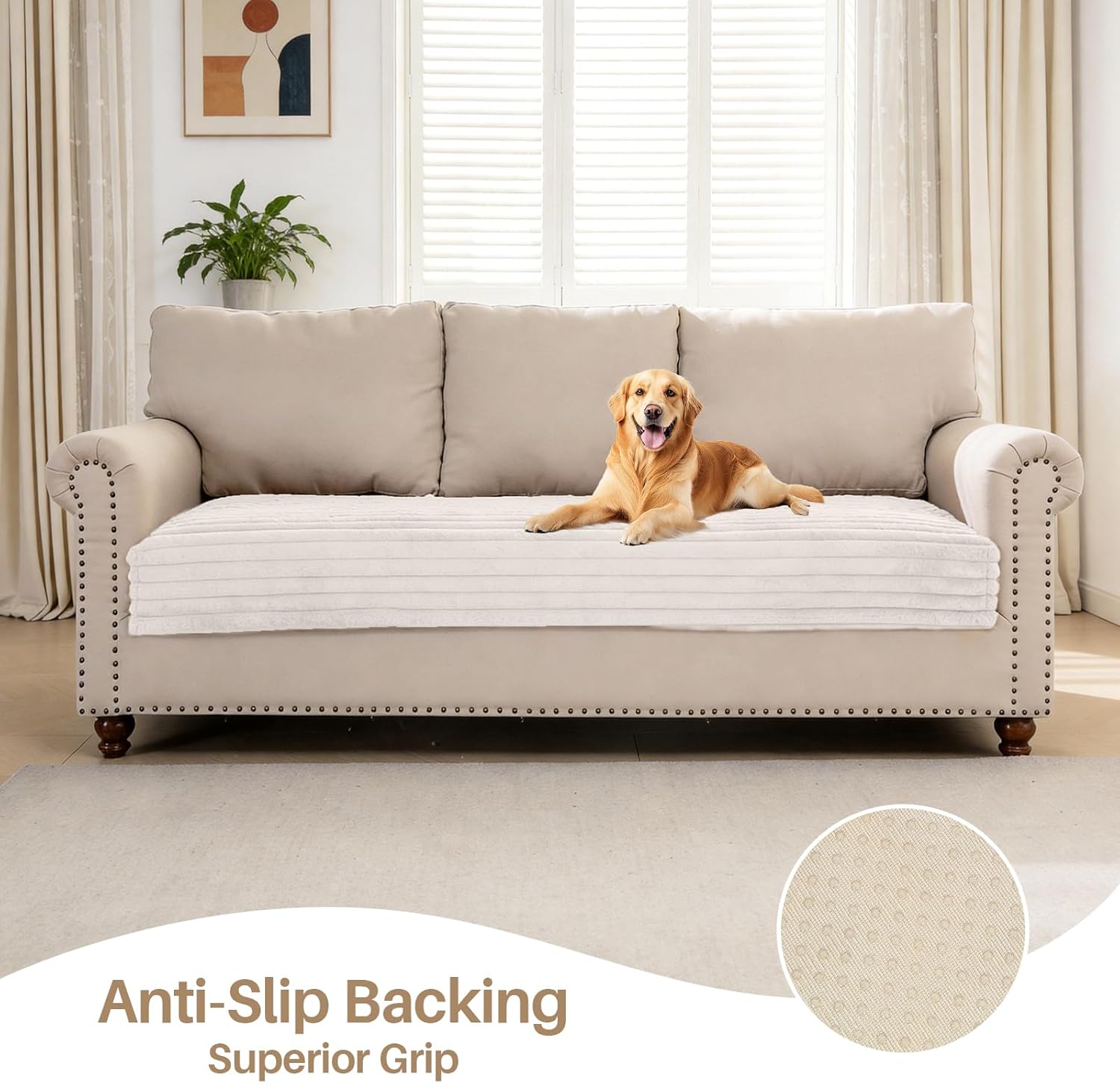 Warmstar Waterproof Couch Cover for Dogs，Fuzzy Pet Couch Covers for Sofa Washable,Non Slip Couch Covers for 3 Cushion Couch Sofa,Soft Sofa Cover Slipcover Pet Frinedly,(Off White, 35" x 74")